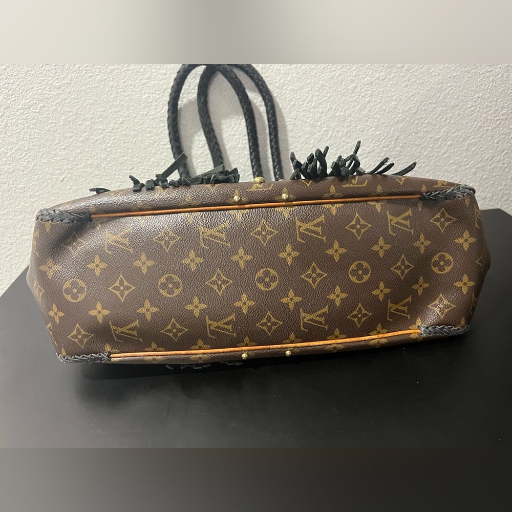 Louis Vuitton Brown Monogram Canvas Shoulder Bag with Black Braided Tassels - Picture 4 of 11